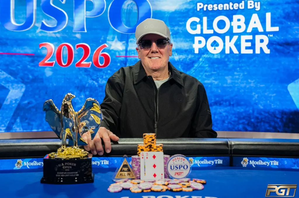 Peter Placey, nhà vô địch PokerGO USPO 2026, giành chiến thắng giải đấu $10000 với bộ tứ quý.