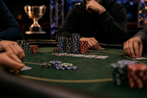Poker Final Table Key Hand Review 德州撲克決賽桌關鍵手復盤示意圖,展示ICM壓力、籌碼分布與決策風險