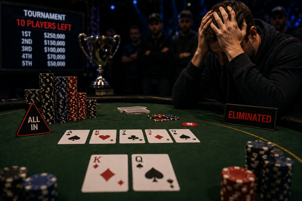 Phân tích các ván bài sụp đổ trong Poker: Sơ đồ minh họa các ván bài quan trọng có thể khiến người chơi từ vị trí dẫn đầu bị loại chỉ trong một khoảnh khắc trong trò chơi Texas Hold'em.