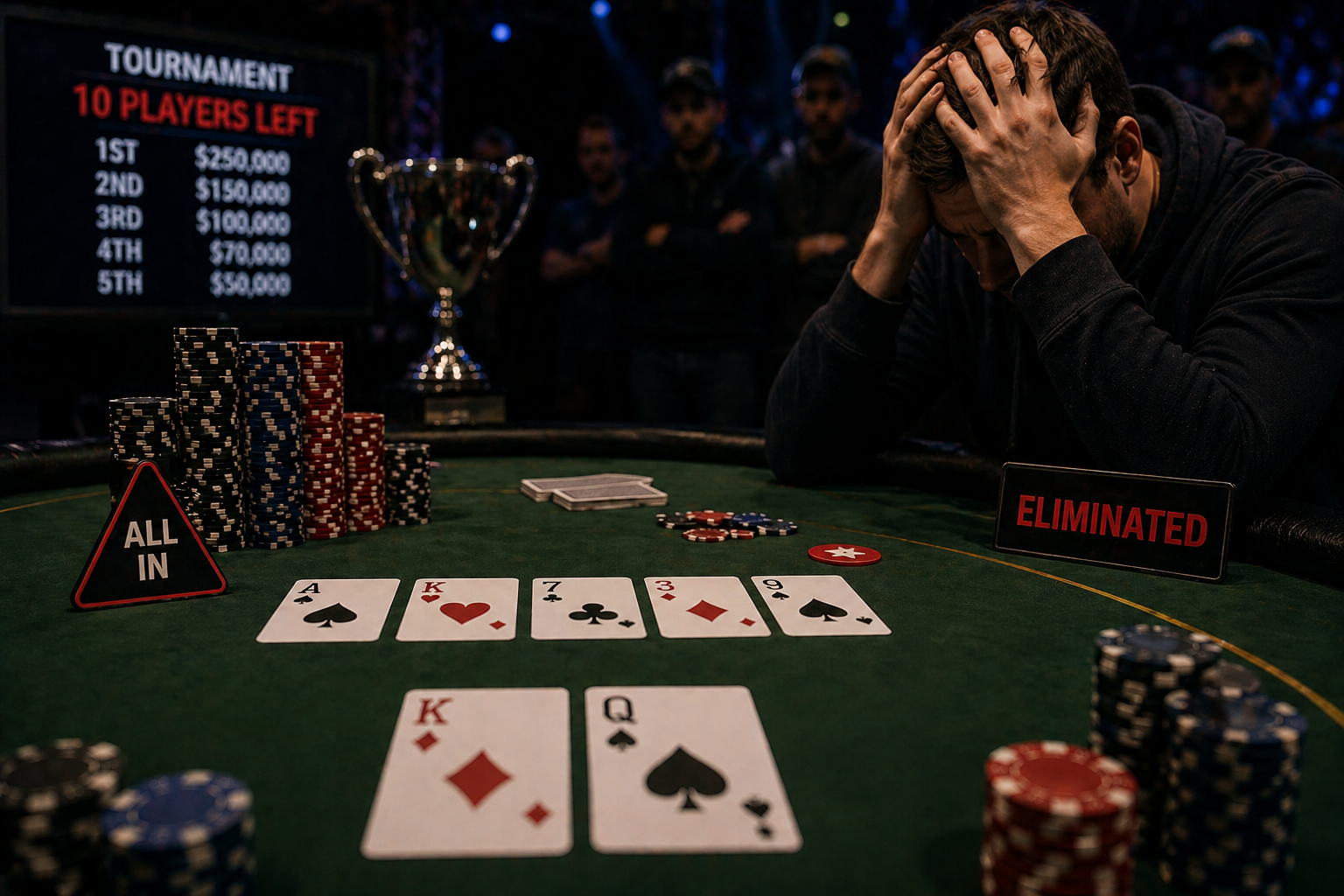 Phân tích các ván bài sụp đổ trong Poker: Sơ đồ minh họa các ván bài quan trọng có thể khiến người chơi từ vị trí dẫn đầu bị loại chỉ trong một khoảnh khắc trong trò chơi Texas Hold'em.