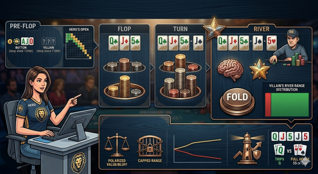 Phân tích ván bài bước ngoặt trong giải đấu Poker: Sơ đồ minh họa các bước ngoặt trong giải đấu poker Texas Hold'em, cho thấy một ván bài quan trọng có thể thay đổi cách phân bổ chip và nhịp độ của trò chơi.