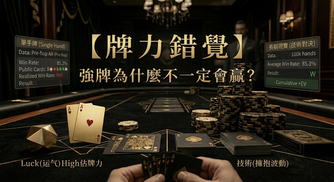 Poker Hand Strength Illusion 德州撲克牌力錯覺示意圖，展示AA與頂對不一定領先的情