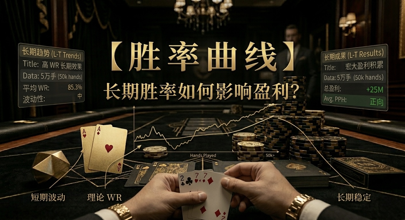 Poker Win Rate Curve：德州撲克勝率曲線示意圖，展示長期EV與短期Variance波動