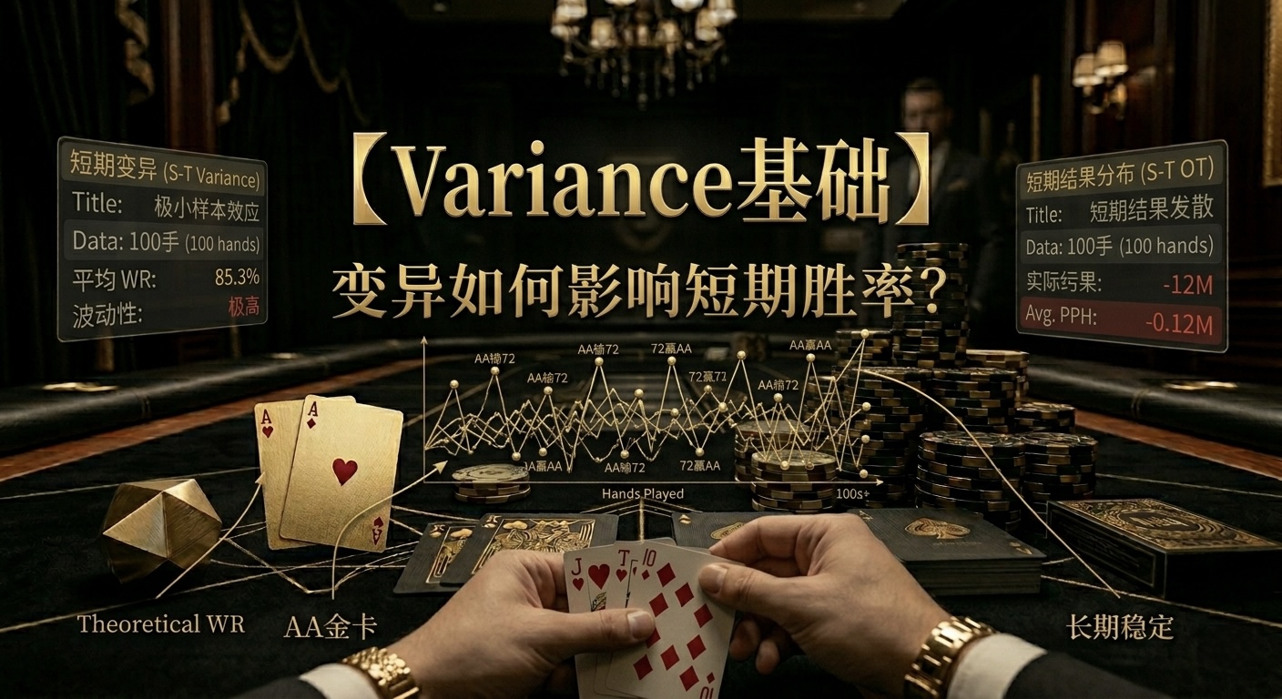 Poker Variance Basics 德州撲克Variance基礎示意圖，展示短期波動與長期EV差異