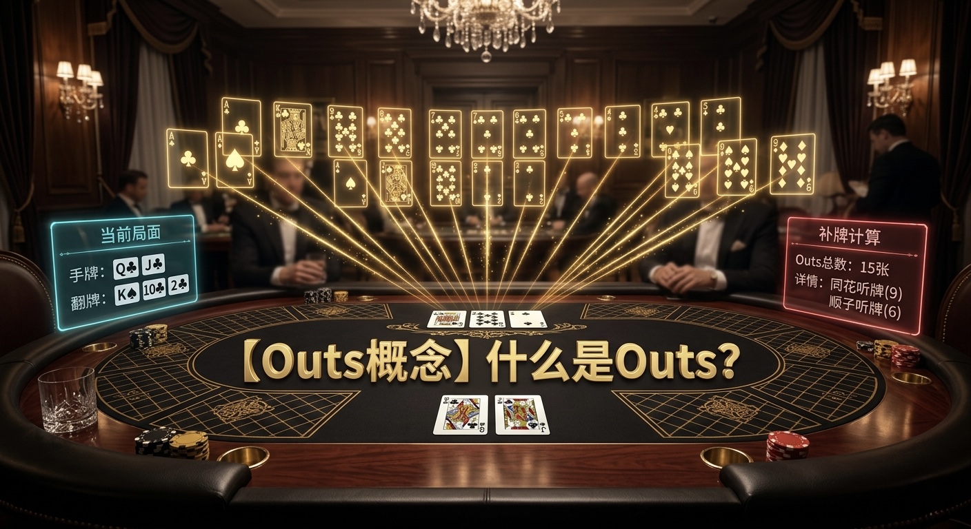 Poker Outs Explained 德州撲克Outs與補牌示意圖，展示同花聽牌與順子聽牌的Outs計算