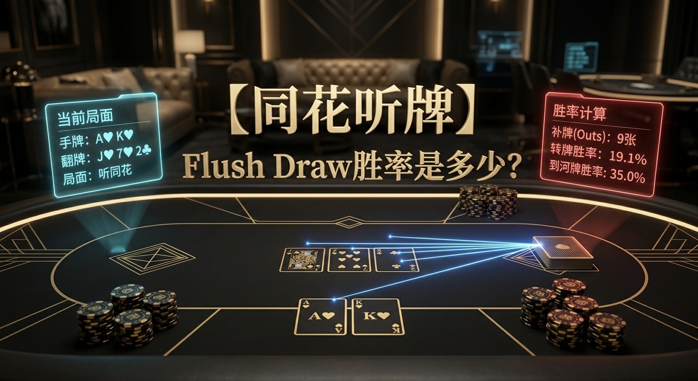 Poker Flush Draw Odds 德州撲克Flush Draw同花聽牌示意圖，展示9 Outs與勝率計算