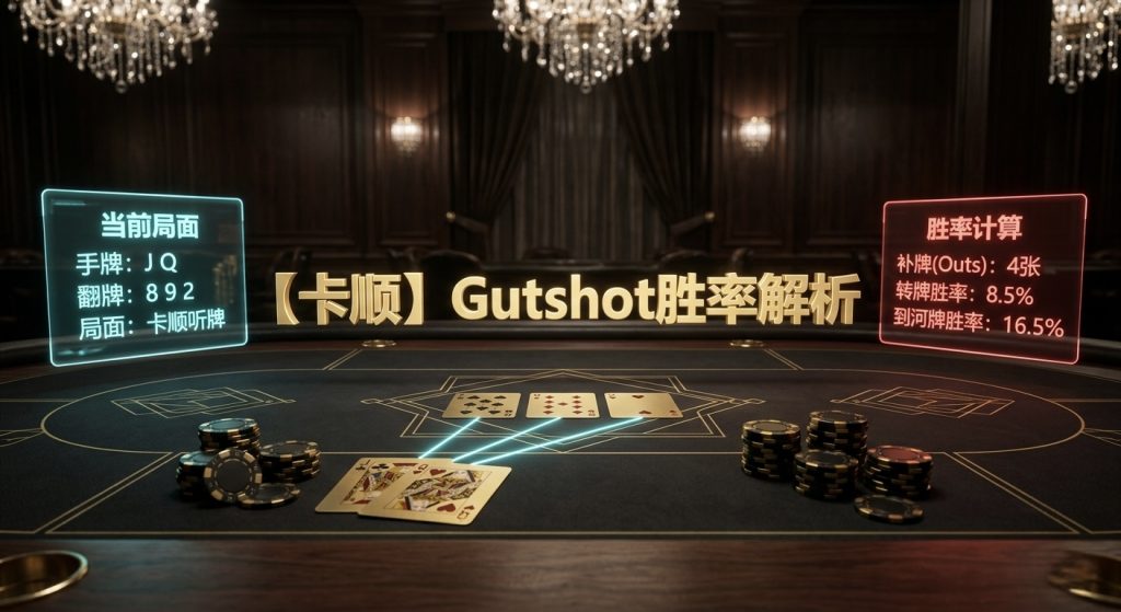 Poker Gutshot Odds: A diagram illustrating the probability of completing a 4-out and a straight in Texas Hold'em.