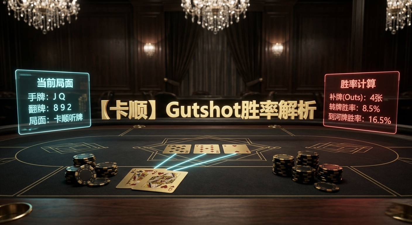 Poker Gutshot Odds 德州撲克Gutshot卡順示意圖，展示4 Outs與順子完成機率