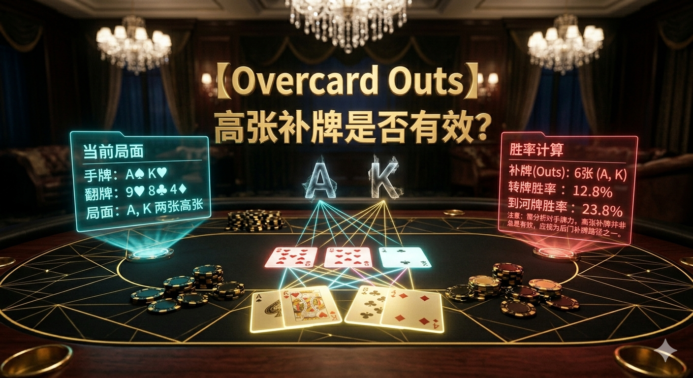 Poker Overcard Outs 德州撲克Overcard高張補牌示意圖，展示有效Outs與Dirty Outs差異