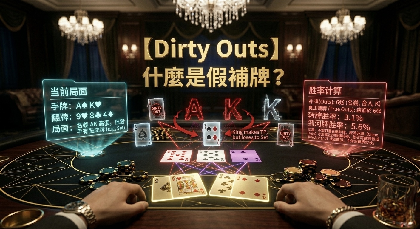 Poker Dirty Outs 德州撲克Dirty Outs假補牌示意圖，展示有效Outs與危險Outs差異