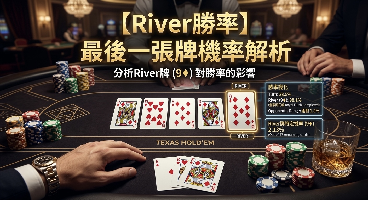 Poker River Odds 德州撲克River最後一張牌示意圖，展示River最終勝率與Range決策