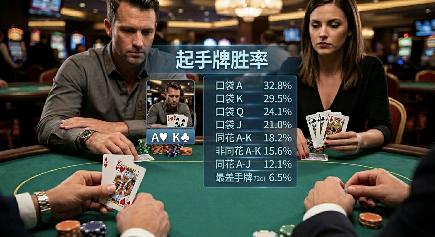 Poker Starting Hands Odds 德州撲克起手牌勝率排名示意圖，展示不同手牌強度與翻前勝率差異