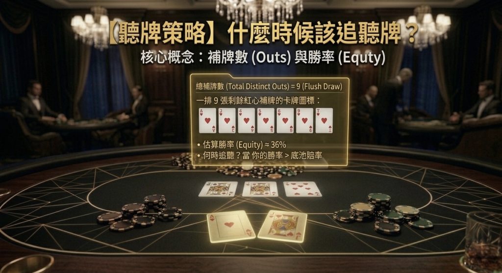 Poker Drawing Strategy: A diagram illustrating Texas Hold'em drawing strategies, showing the timing of chasing draws and EV (Earnings Value) decisions.