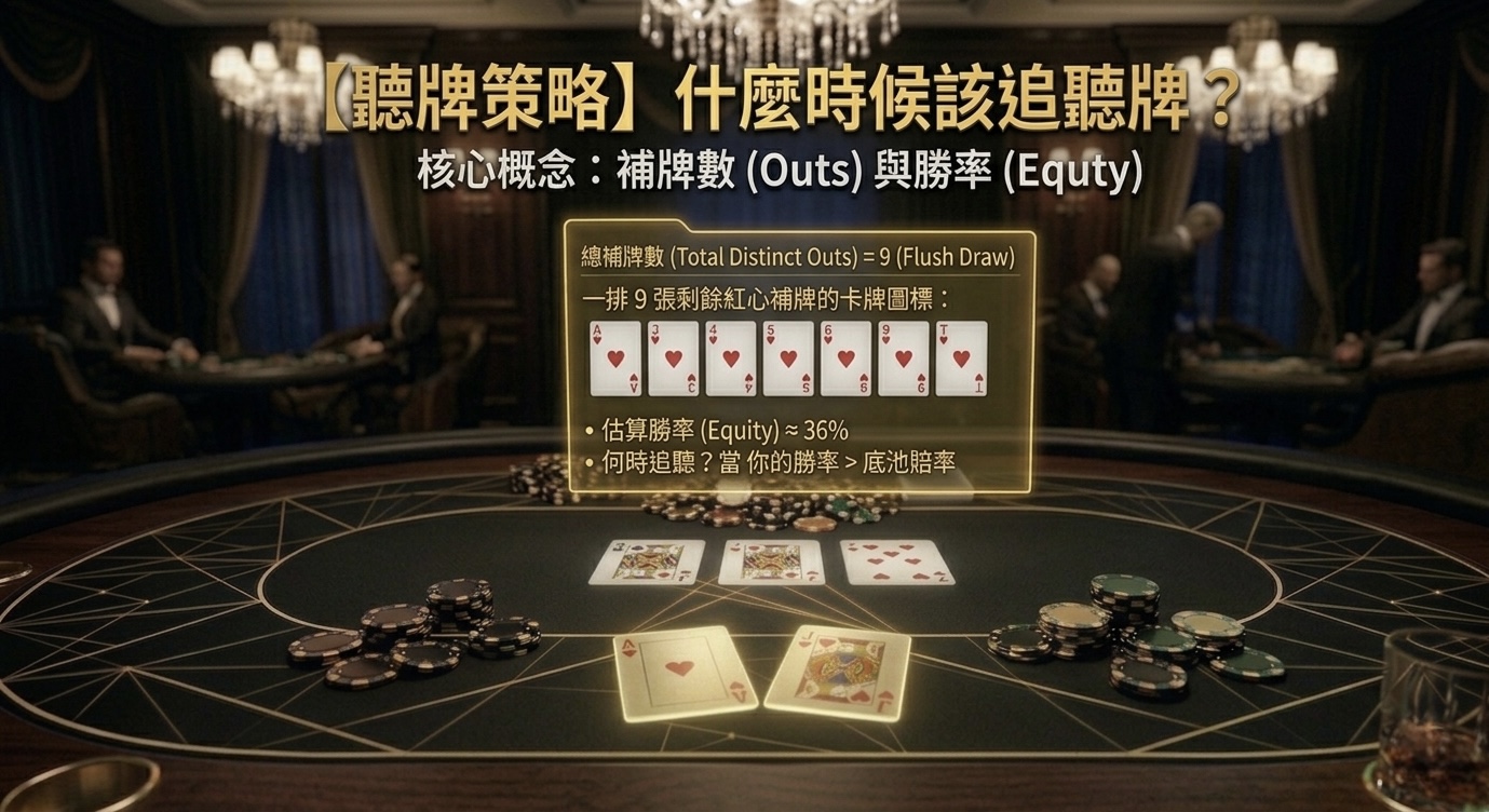 Poker Drawing Strategy 德州撲克聽牌策略示意圖，展示追聽牌時機與EV決策