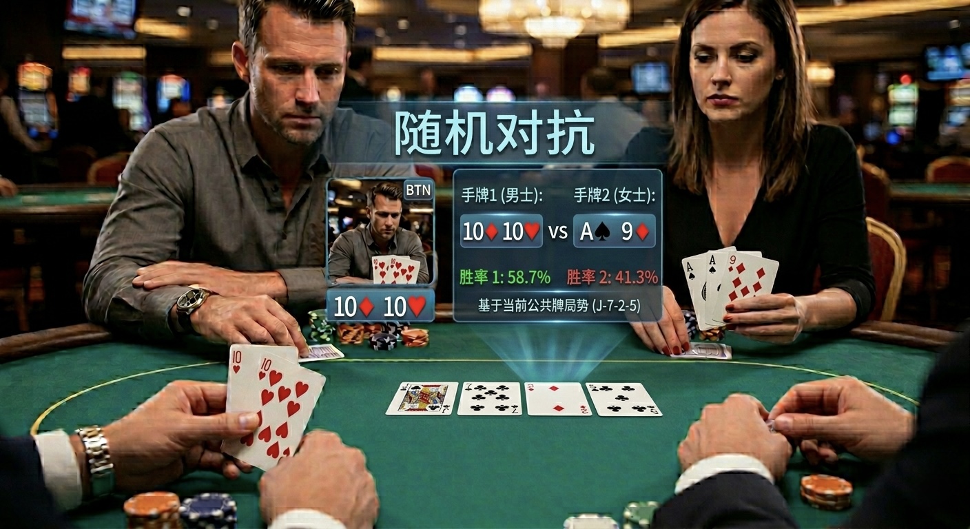 Poker Random Equity 德州撲克隨機對抗勝率示意圖，展示任意兩手牌勝率接近的分布