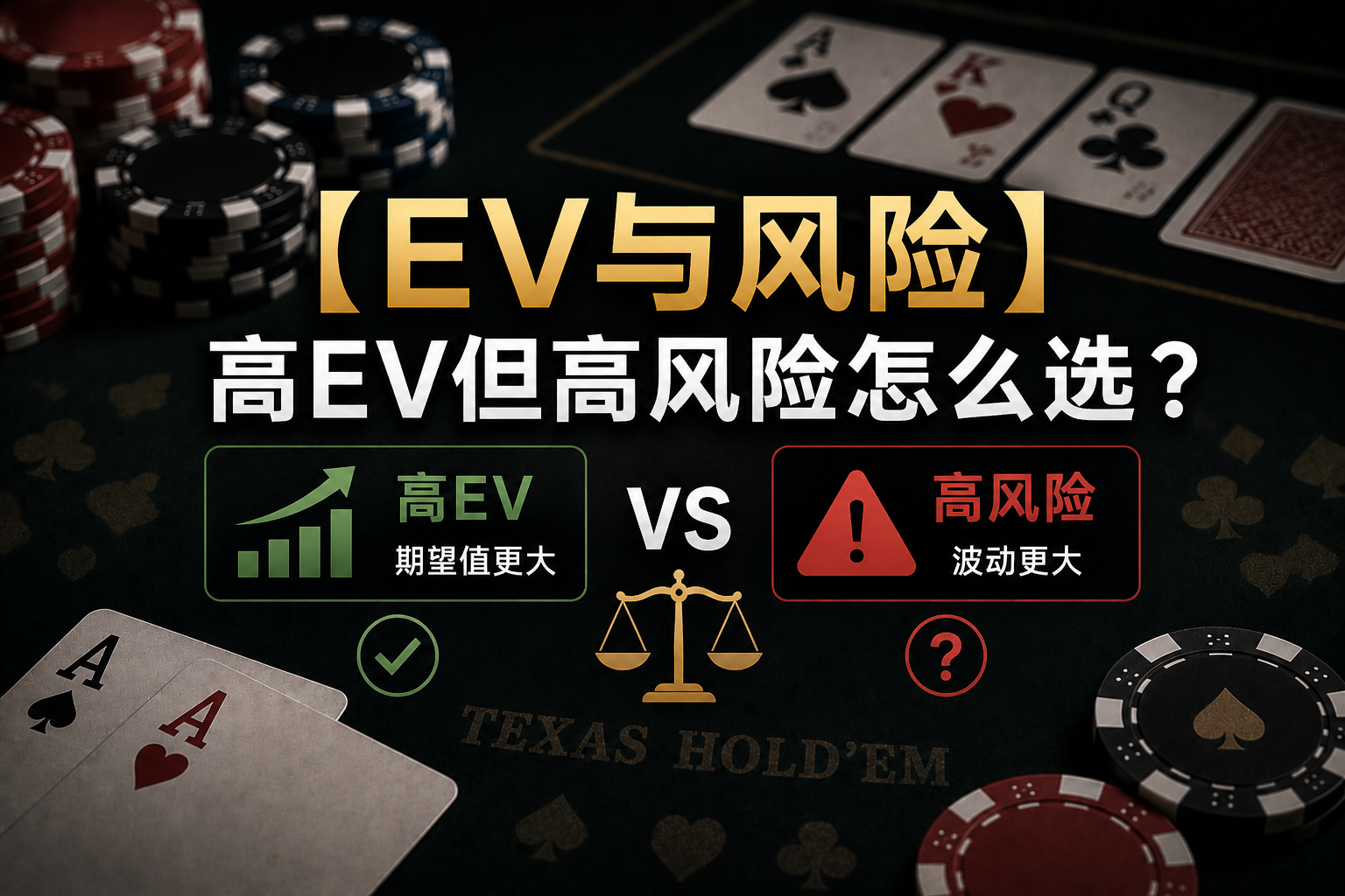 Poker EV vs Risk 德州撲克EV與風險示意圖，展示高EV與高Variance決策概念