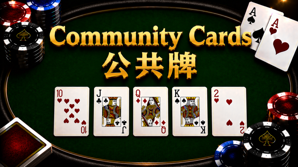 A diagram illustrating the dealing process and card composition of community cards in Texas Hold'em.