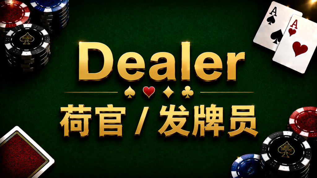 A diagram illustrating the role of the dealer in a Texas Hold'em poker game and the dealing process.
