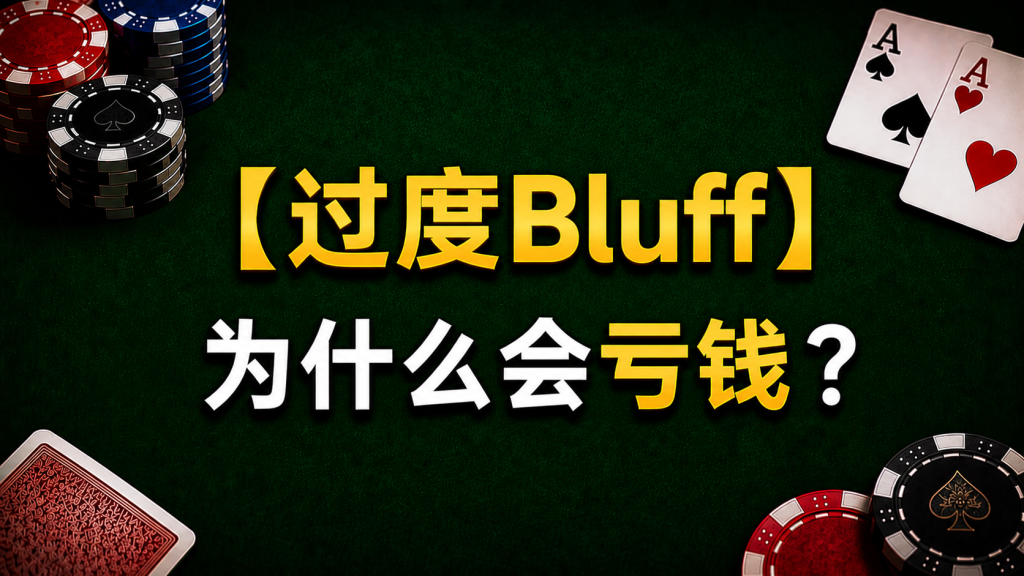 Poker Over Bluffing 德州撲克過度Bluff示意圖，展示過高Bluff頻率導致EV下降