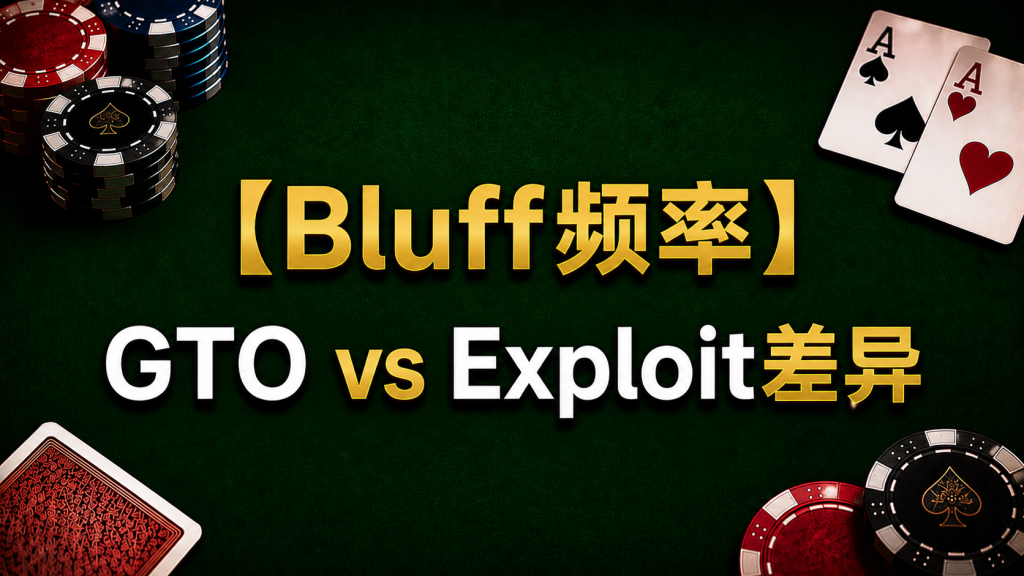 Poker Bluff Frequency 德州撲克Bluff頻率示意圖，展示GTO與Exploit策略差異