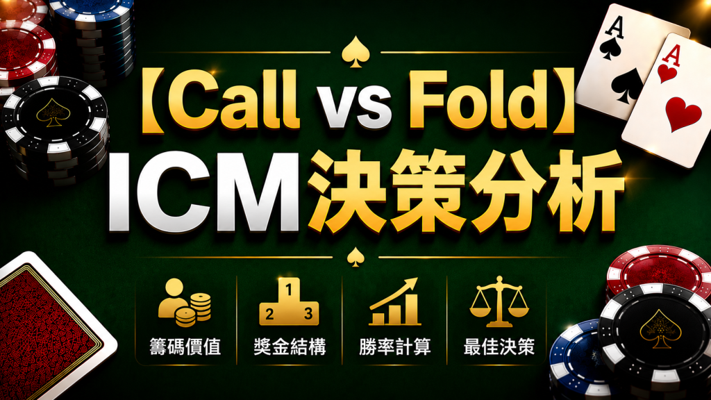 Poker Call vs Fold 德州撲克Call vs Fold ICM示意圖，展示ICM壓力下的跟注與棄牌決策